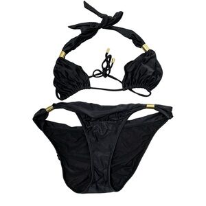 Sleek Black Bikini Set with Gold Accents